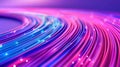 A vivid closeup of fiber optic cables interwoven with binary code, showcasing the essence of big data and technologys impact