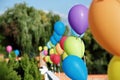 Vivid color balloons on green outdoor background