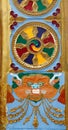 Vivid color embossments on shanti stupa