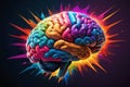Vivid color explosion from a creative brain, symbolizing innovation, insight, and imagination