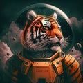 Vivid color space tiger wearing spacesuit for space exploration concept