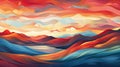 Vivid Colored Hills And Mountain Landscape: Abstract Seascapes And Energy-filled Illustrations