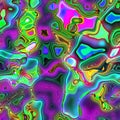 Vivid colorful bright illustration shiny neon square shapes, psychedelic rainbow illuminated overlapping tie dye hippie