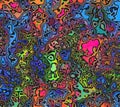 Vivid colorful bright neon liquid shapes, funky psychedelic backdrop in chaos swirl hippie design, crazy shapes