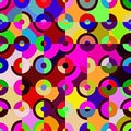 Vivid colorful geometric art deco shape pattern with circles, Funky geometrical shapes, psychedelic design Royalty Free Stock Photo