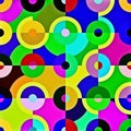 Vivid colorful geometric art deco shape pattern with circles, Funky geometrical shapes, psychedelic design Royalty Free Stock Photo