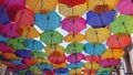 These beautifully colored umbrellas paint a beautiful ceiling of brightness at the Umbrellas Sky Festival in Agueda, Portugal.