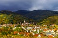 Vivid colors of autumn vineyards in Andlau, Alsace Royalty Free Stock Photo