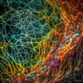 Vivid Colors of Microtubules in a Cell Captured by Electron Microscope for Scientific Research.