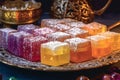 Vivid colors and powdered sugar adorn Turkish delight Rahat Lokum