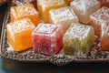 Vivid colors and powdered sugar adorn Turkish delight Rahat Lokum