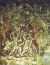 Vivid colours, mural wall-painting The paintings in the Ajanta caves predominantly narrates the Jataka tales, India