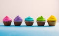 Vivid colous cupcake in a row, choice concept