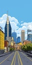 Vivid Comic Book Illustration Of Nashville City In Roy Lichtenstein Style