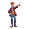 Vivid Comic Book Style Illustration Of A Boy Pointing