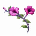 Vivid Comic Book Style Pink Flowers With Branches And Leaves