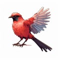 Detailed Pixel Art Red Bird Illustration On White Background
