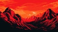 Vivid Comic Book Style Red Mountains With Dragon Art