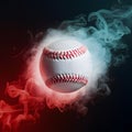 Vivid contrast colorful baseball pops against mysterious smoky backdrop, dynamic sports ambiance