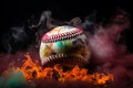 Vivid contrast Colorful baseball stands out against a mysterious, smoky backdrop