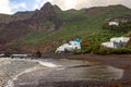 Volcanic Black Beach and Colorful Fishing Houses, Roque Bermejo, Tenerife, Canary Islands, Spain
