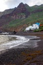 Volcanic Black Beach and Colorful Fishing Houses, Roque Bermejo, Tenerife, Canary Islands, Spain