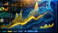 Vivid 3D graph with rising bars and data points on a digital interface. Generative AI Royalty Free Stock Photo