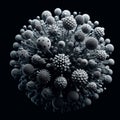 Vivid 3D Rendering of Rotavirus Virions on Black Background