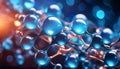 A vivid 3D render of a complex molecule structure in blue hues