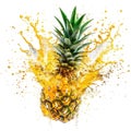 A vivid depiction of a pineapple with an explosive splash of juice