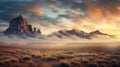 Vivid Desert Landscape At Sunrise: Inspired By Jessica Rossier And Robby Cavanaugh Royalty Free Stock Photo