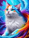 Vivid design of cat portrait with paint splashes. AI generated illustration