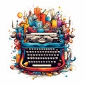 Vivid digital illustration of preserving literary legacy with a vintage typewriter