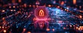 Digital security lock glowing on a futuristic circuit board background Royalty Free Stock Photo