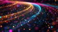 Vivid discs, dots, and swirling colorful lines dance on a cosmic black space background. Ai Generated Royalty Free Stock Photo