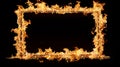 Vivid display rectangular frame of burning flames on black background in a captivating visual