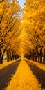 Vivid Dreamscapes: Yellow Leaves Falling In Monochromatic Symmetry