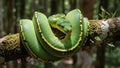 emerald tree boa snake coiled on. Royalty Free Stock Photo