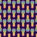 Vivid exotic seamless pattern with rainbow colored pineapples