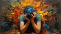 Vivid Expressionism: Abstract Man Holding His Head - Greg Olsen Inspired Oil Painting
