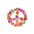 Vivid fashion print with Peace Hippie flower Symbol Royalty Free Stock Photo