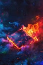 Vivid flames engulf a wallet, colorful digital embers hint at loss and rebirth Royalty Free Stock Photo