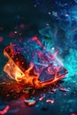 Vivid flames engulf a wallet, colorful digital embers hint at loss and rebirth Royalty Free Stock Photo