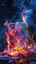 Vivid flames engulf a wallet, colorful digital embers hint at loss and rebirth Royalty Free Stock Photo