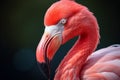 Vivid Flamingo closeup head. Generate Ai