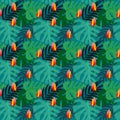 Vivid flower and tropical leaves seamless pattern