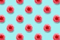 Vivid fruit pattern of fresh raspberries on colourful background