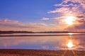 Glowing Sunrise Sky Reflecting In A Park Lake Royalty Free Stock Photo