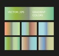 Vivid gradient set. Chrome, blue, green, shiny colorful palette collection.