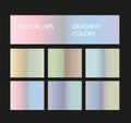 Vivid gradient set. Chrome, blue, green, shiny colorful palette collection.